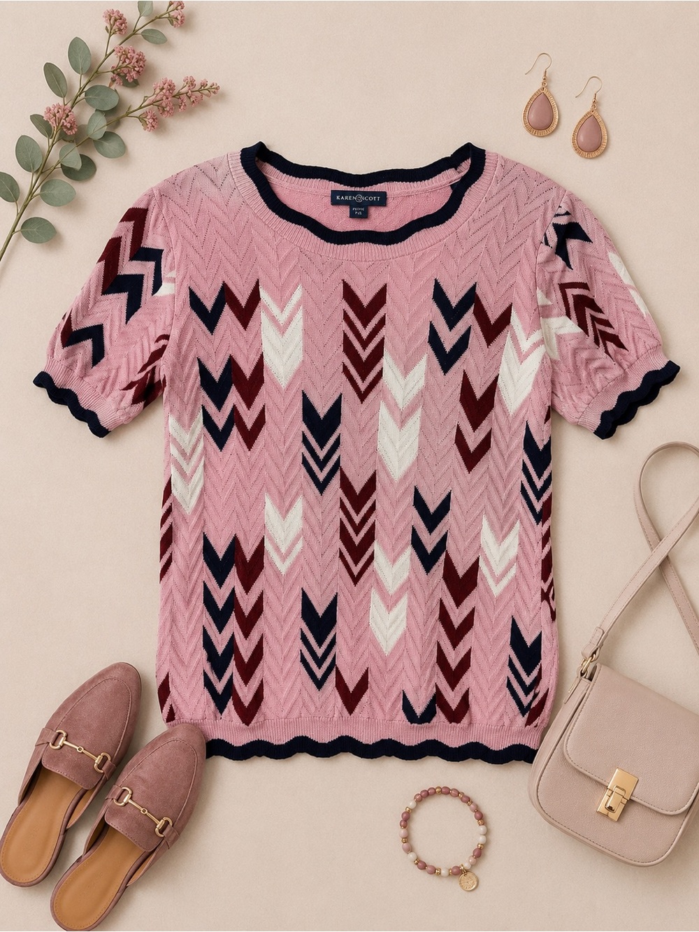 Madison & Berkeley Pink Multicolor Chevron Knit Sweater Size Large